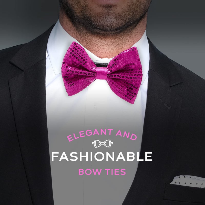 Man of Men Sequin Bow Ties for Men - Pre-tied Adjustable Length Bowtie, Many Colors to Choose From (Hot Pink) - Image 3